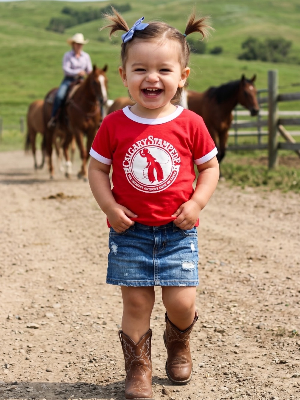 Retro style red Calgary Stampede archival print cotton tee for two year old